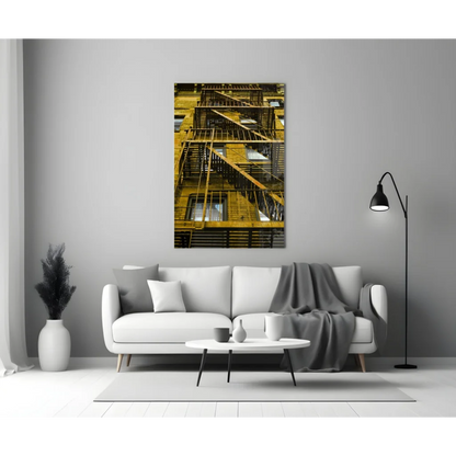 Vintage Fire Escape Glass Wall Art Print Urban Architecture | Modern Wall Art Decor | vintageantiquesgifts.com