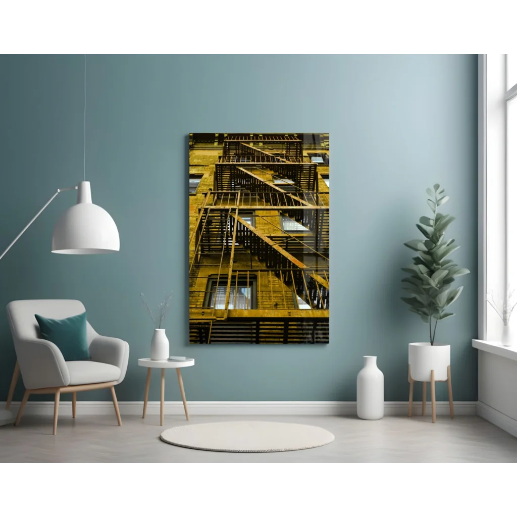 Vintage Fire Escape Glass Wall Art Print Urban Architecture | Contemporary Home Wall Art | vintageantiquesgifts.com