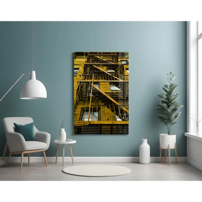 Vintage Fire Escape Glass Wall Art Print Urban Architecture | Contemporary Home Wall Art | vintageantiquesgifts.com