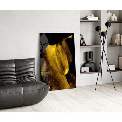 Stunning golden glass wall art with black-and-gold abstract texture