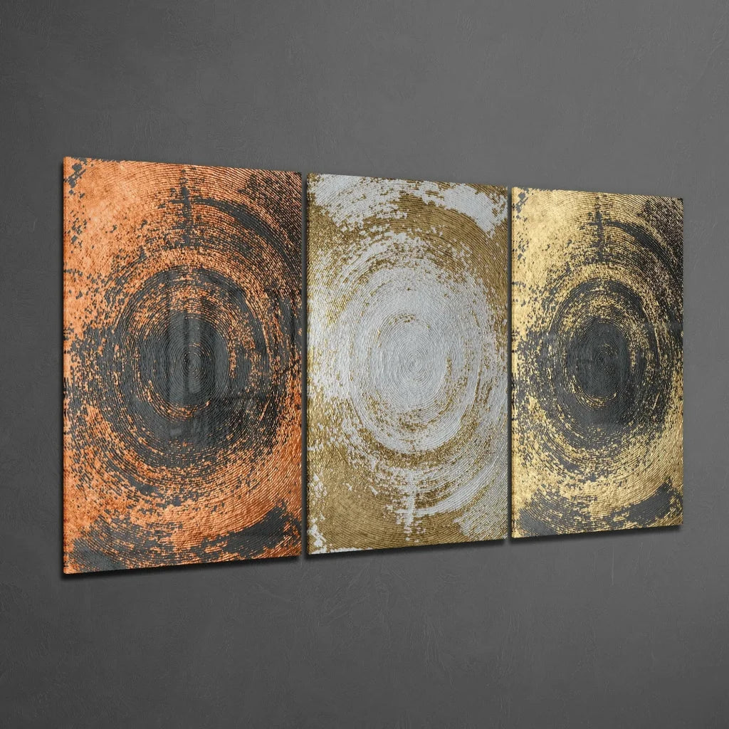 Stunning swirling abstract metal wall art in gold, silver, copper tones