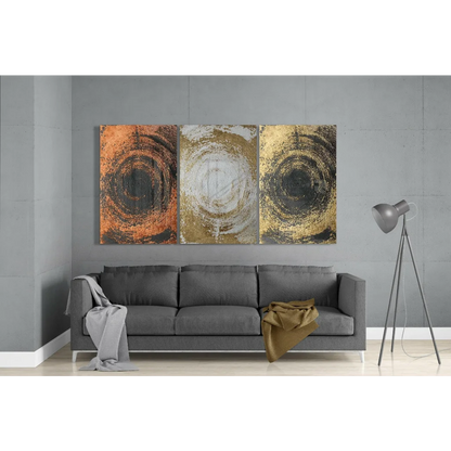 Stunning swirling abstract metal wall art in orange, gold, black tones