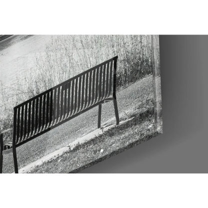 Golden Tree Lakeside glass wall art canvas print with metal bench