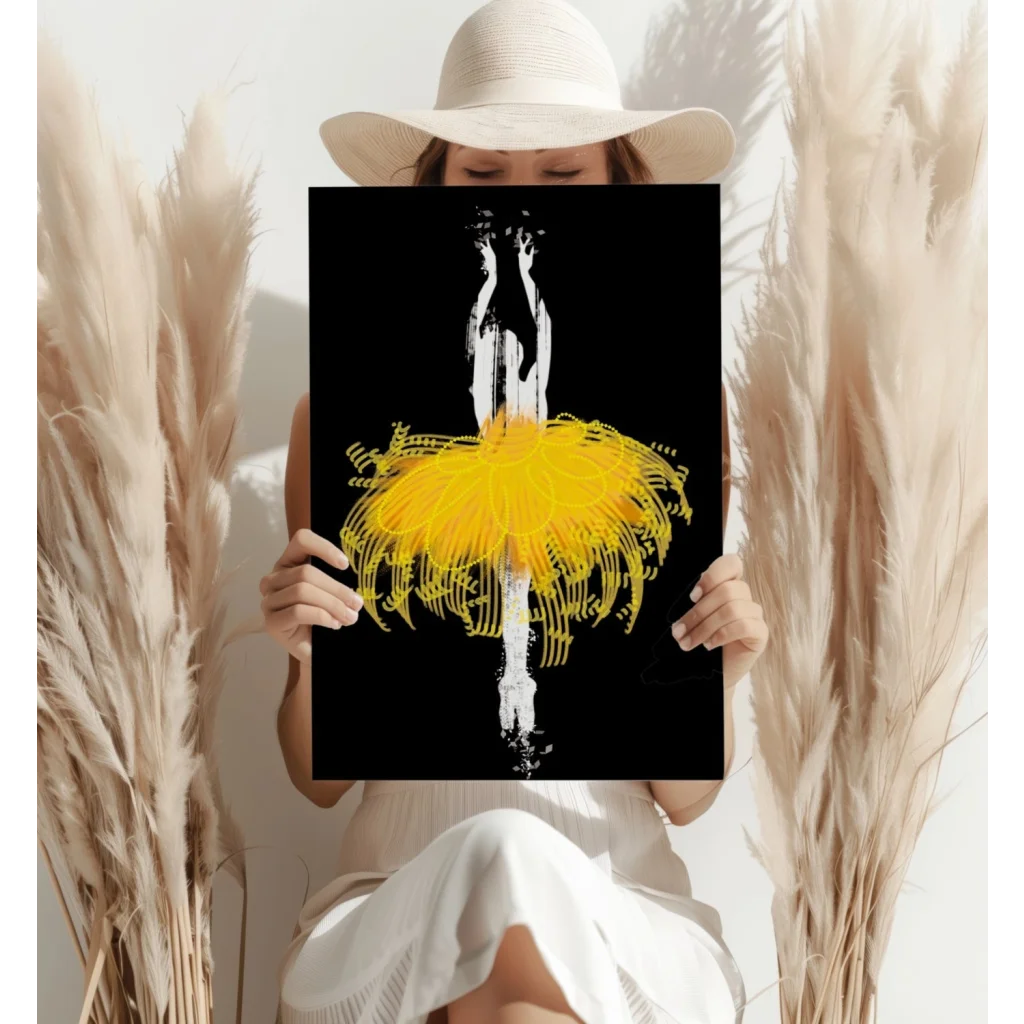 Vibrant yellow tutu ballerina aluminum wall art print poster