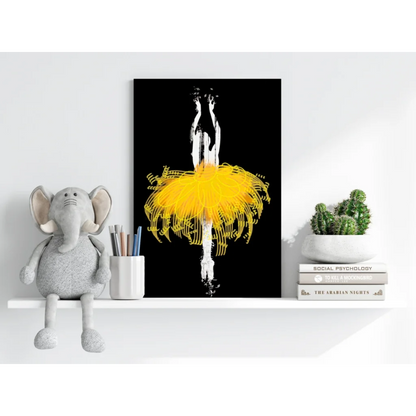 Yellow Tutu Ballerina aluminum wall art print on black background