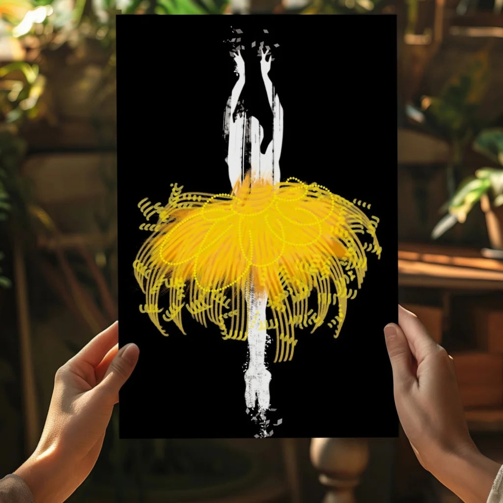 Vibrant yellow tutu ballerina aluminum wall art print poster