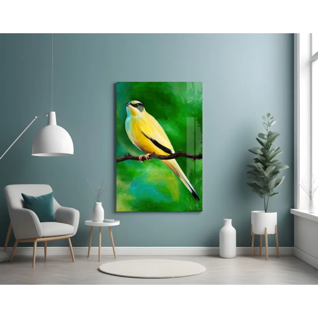 Stunning Yellow Bird Glass Wall Art for Your Home | Contemporary Home Wall Art | vintageantiquesgifts.com