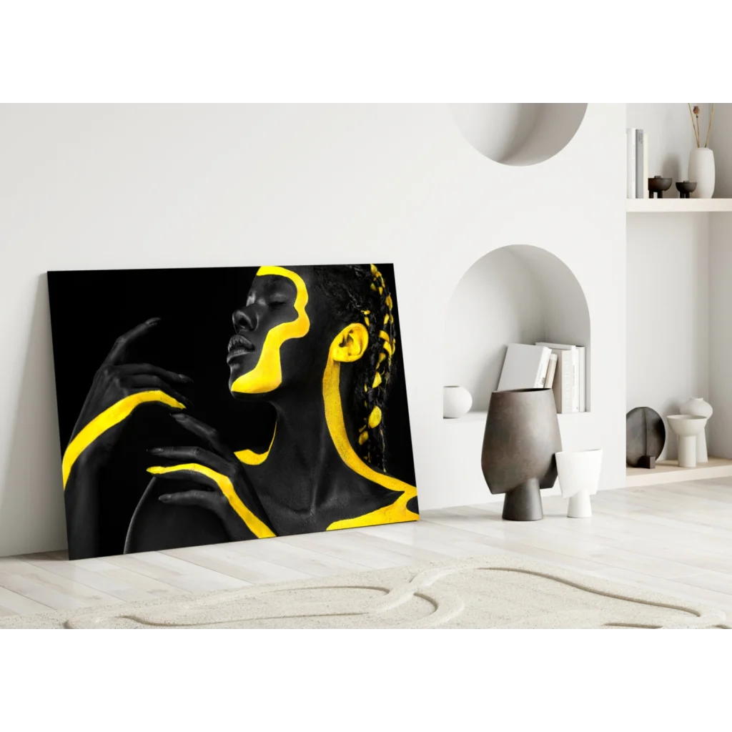 Bold Yellow Abstract Portrait Canvas Wall Art | Modern Wall Art Decor | vintageantiquesgifts.com