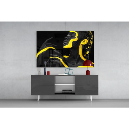 Bold black and yellow abstract portrait canvas wall art