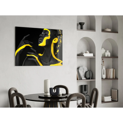 Bold yellow abstract portrait canvas wall art in black and yellow
