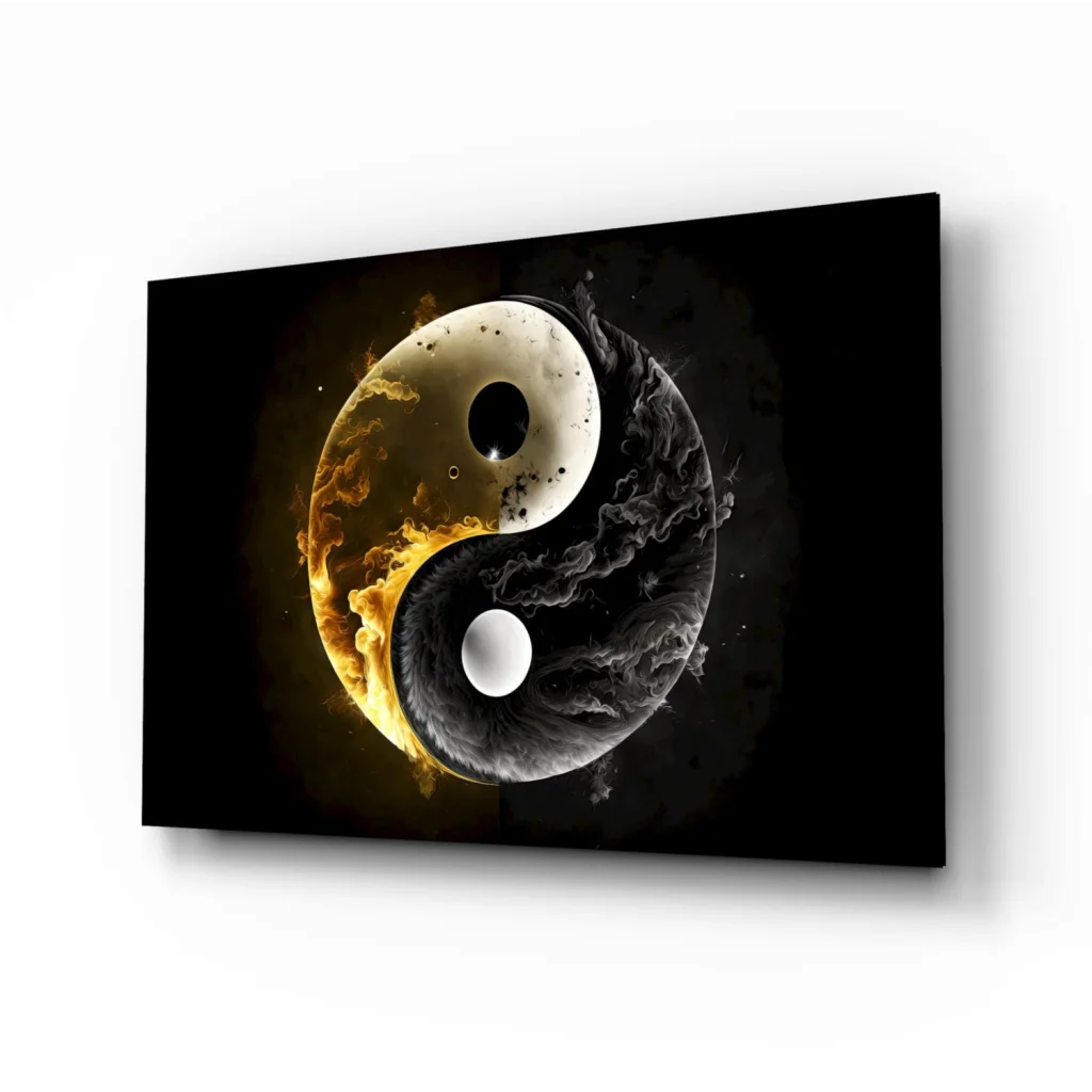 Fiery Yin Yang Glass Wall Art Canvas Print | Insigneart USA | vintageantiquesgifts.com
