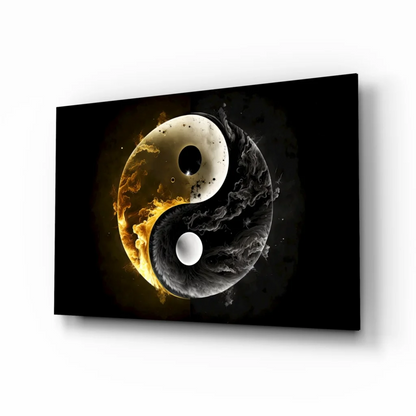 Fiery Yin Yang Glass Wall Art Canvas Print | Insigneart USA | vintageantiquesgifts.com
