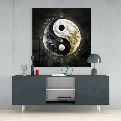 Marbled Yin Yang Glass Wall Art with Gold Accents | Contemporary Home Wall Art | vintageantiquesgifts.com