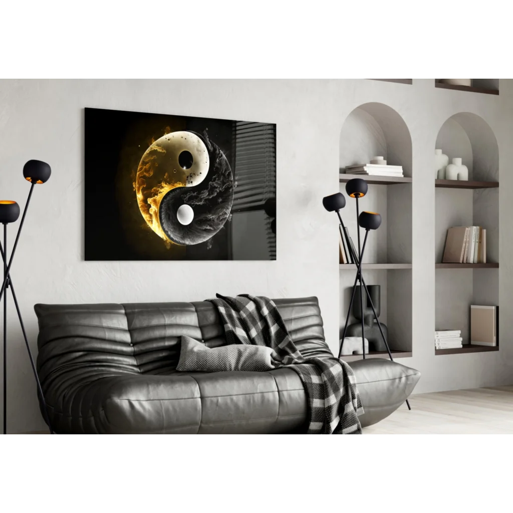 Fiery Yin Yang Glass Wall Art Canvas Print | Contemporary Home Wall Art | vintageantiquesgifts.com
