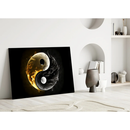 Fiery Yin Yang Glass Wall Art Canvas Print | Modern Wall Art Decor | vintageantiquesgifts.com