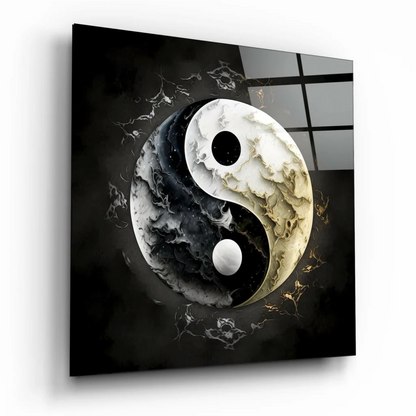 Marbled Yin Yang Glass Wall Art with Gold Accents | Insigneart USA | vintageantiquesgifts.com