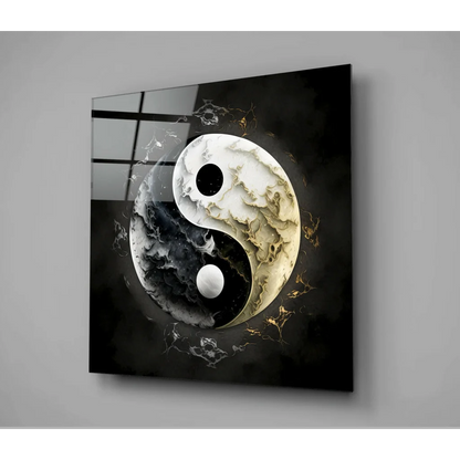 Marbled Yin Yang Glass Wall Art with Gold Accents | Glass Wall Art Print | vintageantiquesgifts.com
