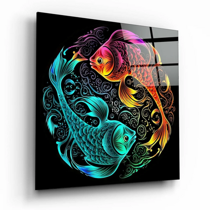 Neon Koi Fish Glass Wall Art with Black Frame | Insigneart USA | vintageantiquesgifts.com