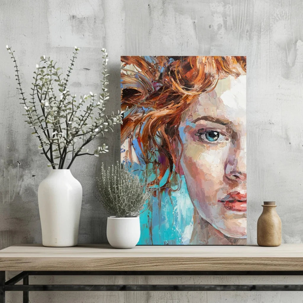 Fiery Red Hair Abstract Woman Insigne Aluminum Prints | Glass Wall Art Print | vintageantiquesgifts.com