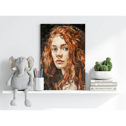 Impressionist canvas portrait of woman with fiery red curls