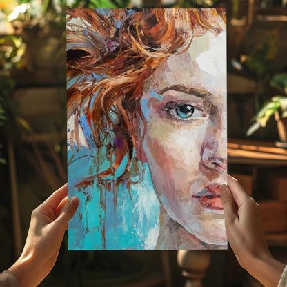 Vibrant portrait of fiery red hair woman on insigne aluminum prints