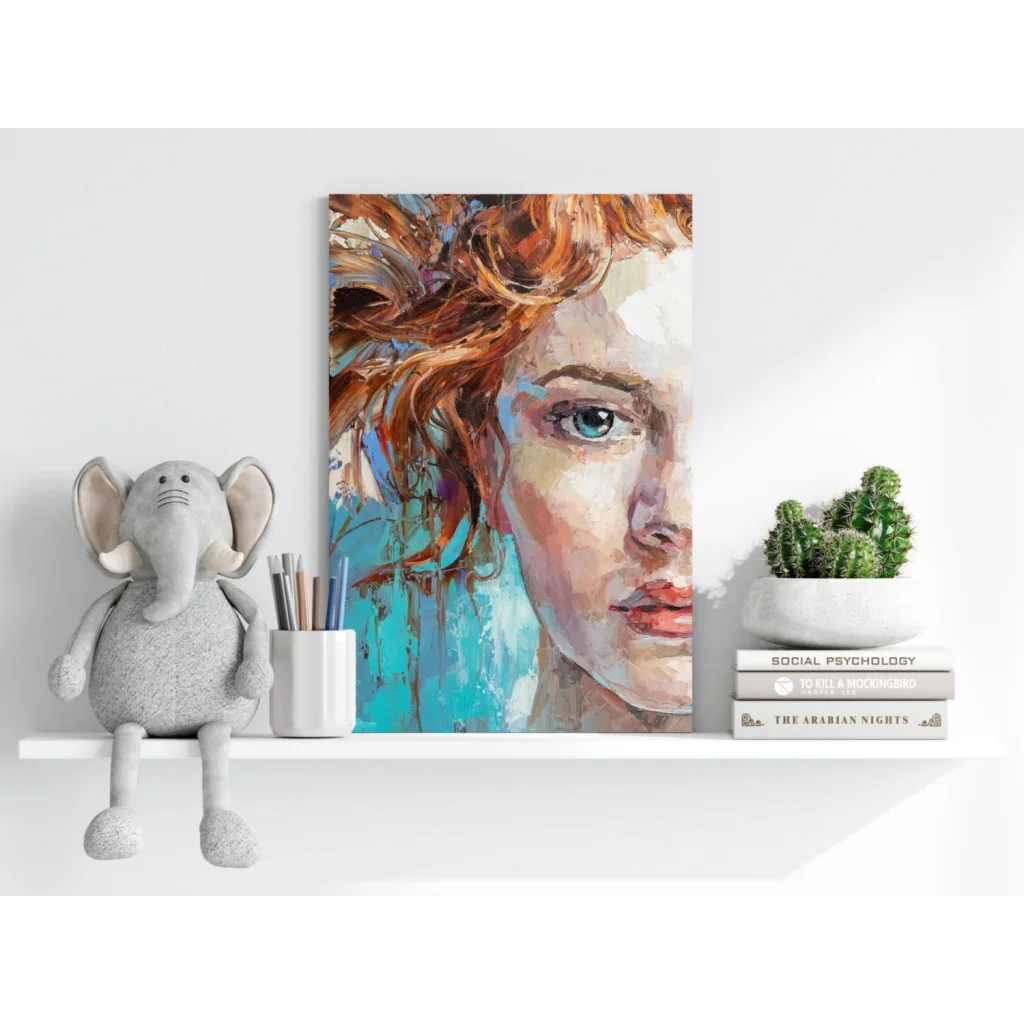 Vibrant fiery red hair woman on insigne aluminum print