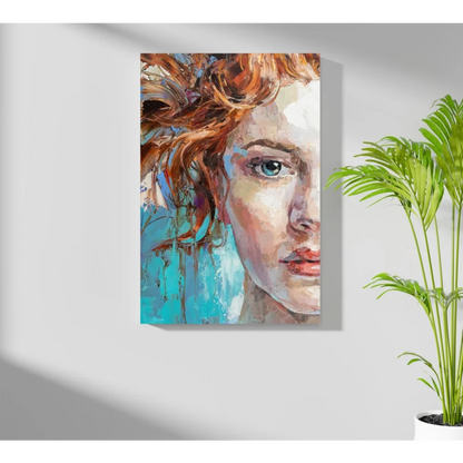 Vibrant abstract woman with fiery red hair on insigne aluminum print