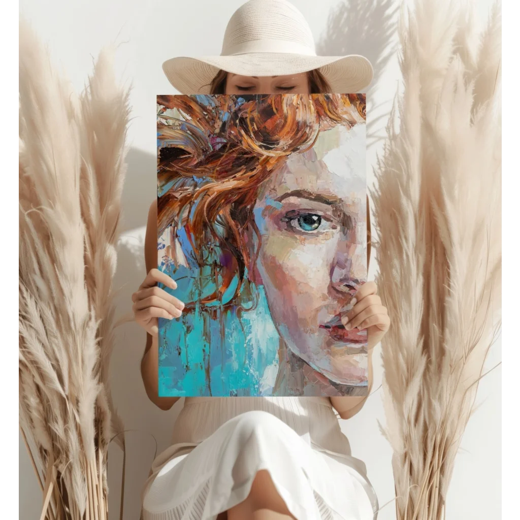 Fiery Red Hair Abstract Woman Insigne Aluminum Prints | Contemporary Home Wall Art | vintageantiquesgifts.com
