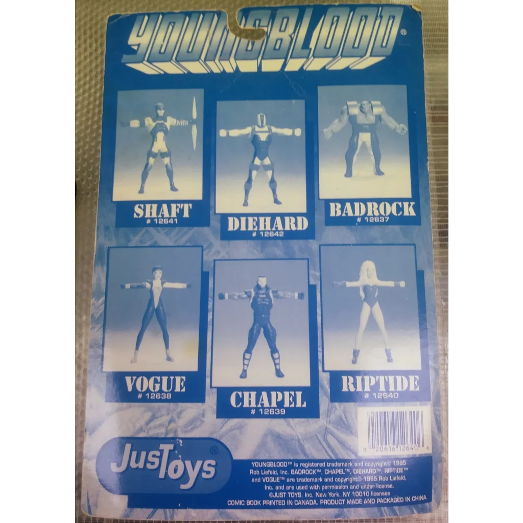 1995 Youngblood Riptide comic book action figure in 1980s blue uniform packaging