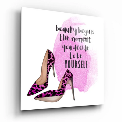 Purple Leopard Heel Tempered Glass Art Print | Insigneart USA | vintageantiquesgifts.com