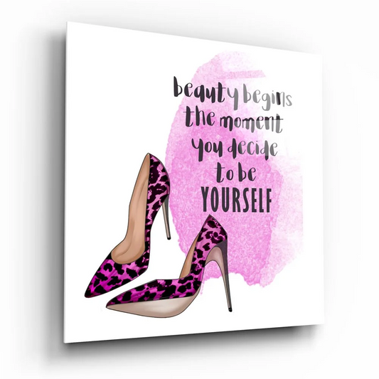 Purple Leopard Heel Tempered Glass Art Print | Insigneart USA | vintageantiquesgifts.com