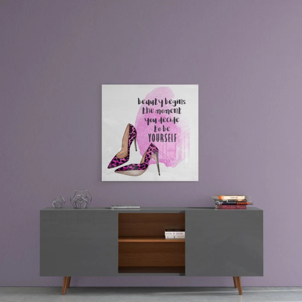 Purple Leopard Heel Tempered Glass Art Print | Contemporary Home Wall Art | vintageantiquesgifts.com