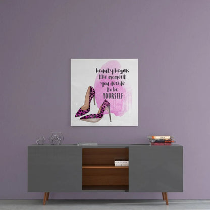 Purple Leopard Heel Tempered Glass Art Print | Contemporary Home Wall Art | vintageantiquesgifts.com