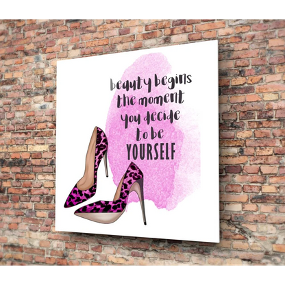 Purple Leopard Heel Tempered Glass Art Print | Modern Wall Art Decor | vintageantiquesgifts.com