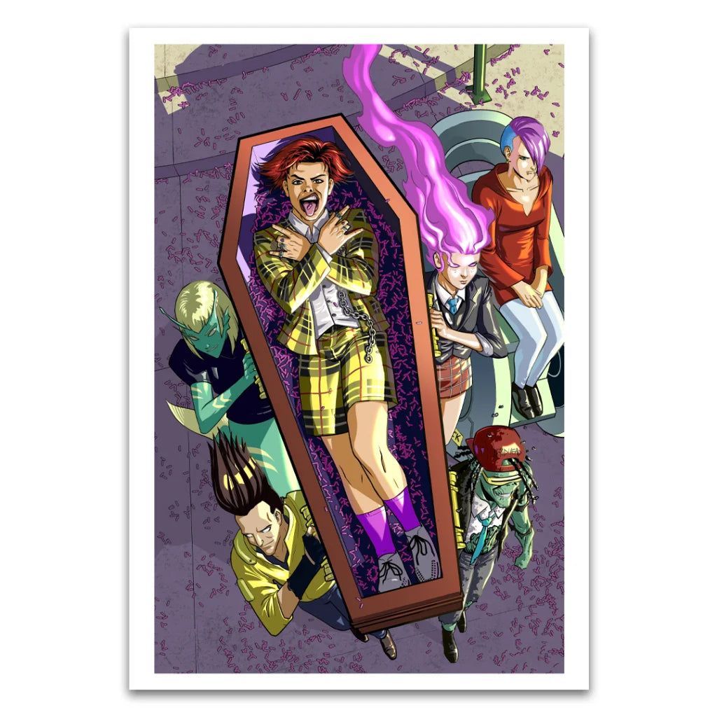 Animated characters carrying a coffin from YUNGBLUD Twisted Tales Deluxe Edition featuring Annapaola Martello and Butch Mapa