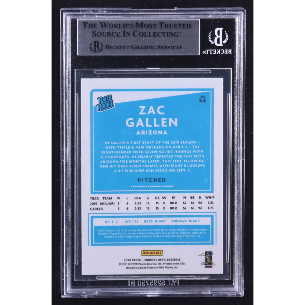 Zac Gallen rookie card in a BGS graded Donruss Optic slab with autograph