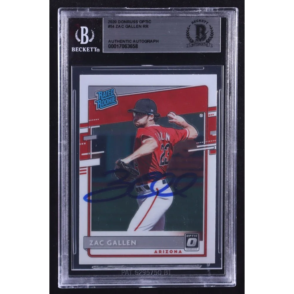 Zac Gallen rookie card with blue ink autograph from Donruss Optic 2020 baseball set