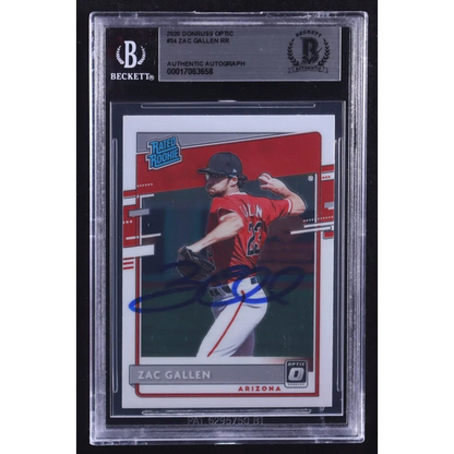Zac Gallen rookie card with blue ink autograph from Donruss Optic 2020 baseball set