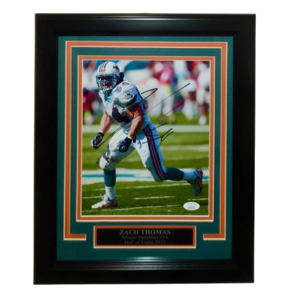 Zach Thomas autographed Miami Dolphins deluxe framed 8x10 photo with JSA