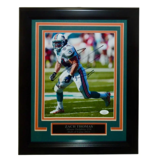 Zach Thomas autographed Miami Dolphins deluxe framed 8x10 photo with JSA