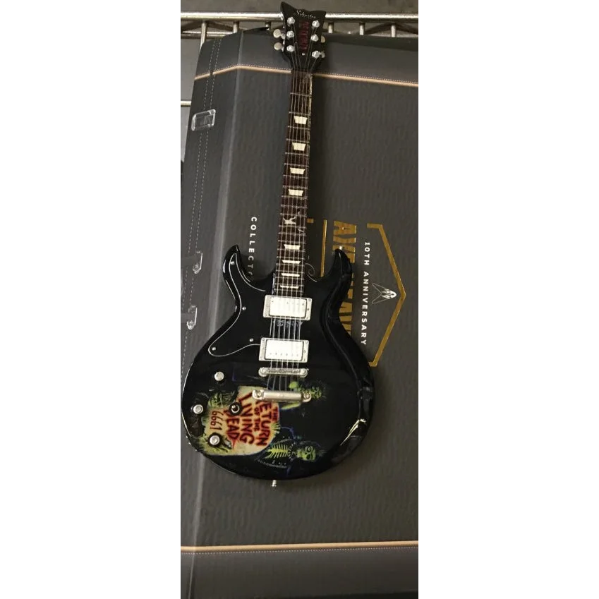 Zacky Vengeance Axe Heaven® mini guitar collectible replica with black body, colorful artwork and gold hardware
