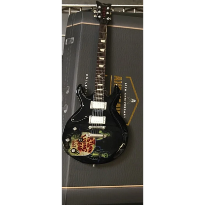 Zacky Vengeance Axe Heaven® mini guitar collectible replica with black body, colorful artwork and gold hardware