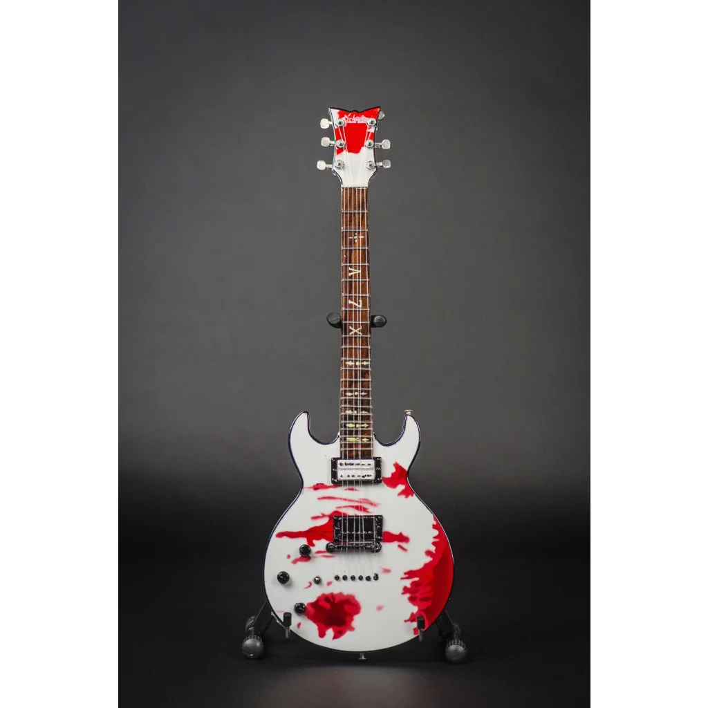 Zacky Vengeance Blood Splat Axe Heaven guitar replica with white body and red splatter