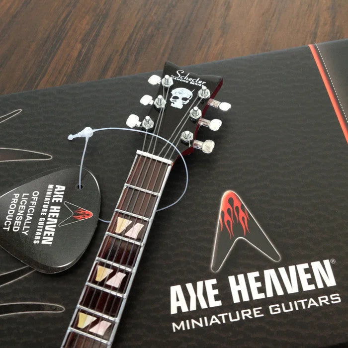 Zacky Vengeance mini guitar by Axe Heaven, skull headstock black white design