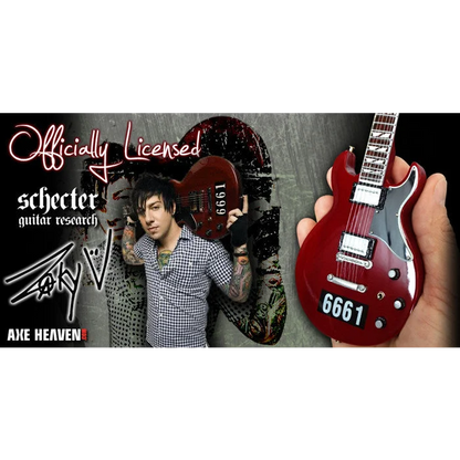 Zacky Vengeance mini guitar by Axe Heaven, red Schecter replica with 6661 design