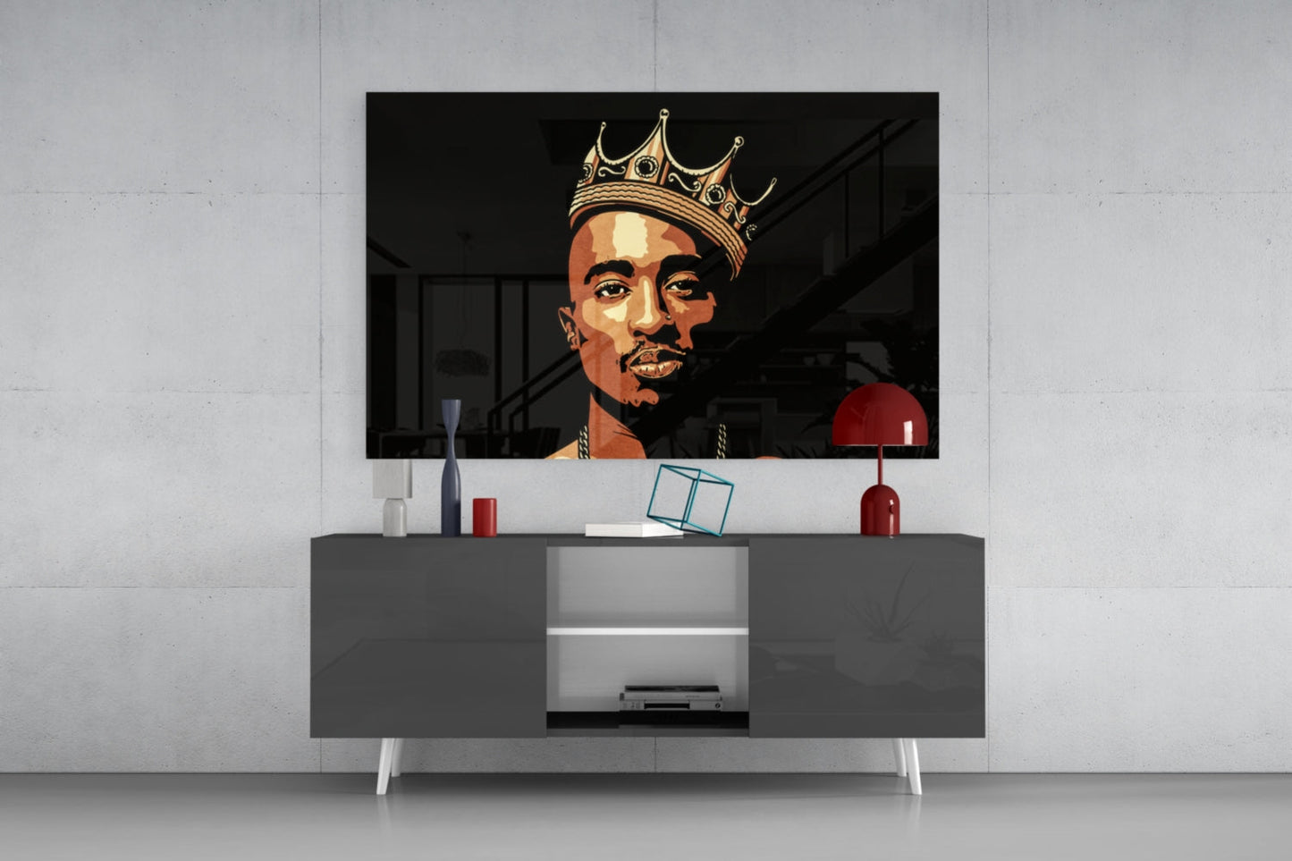 Golden Crown Rapper Pop Art Portrait Glass Wall Art