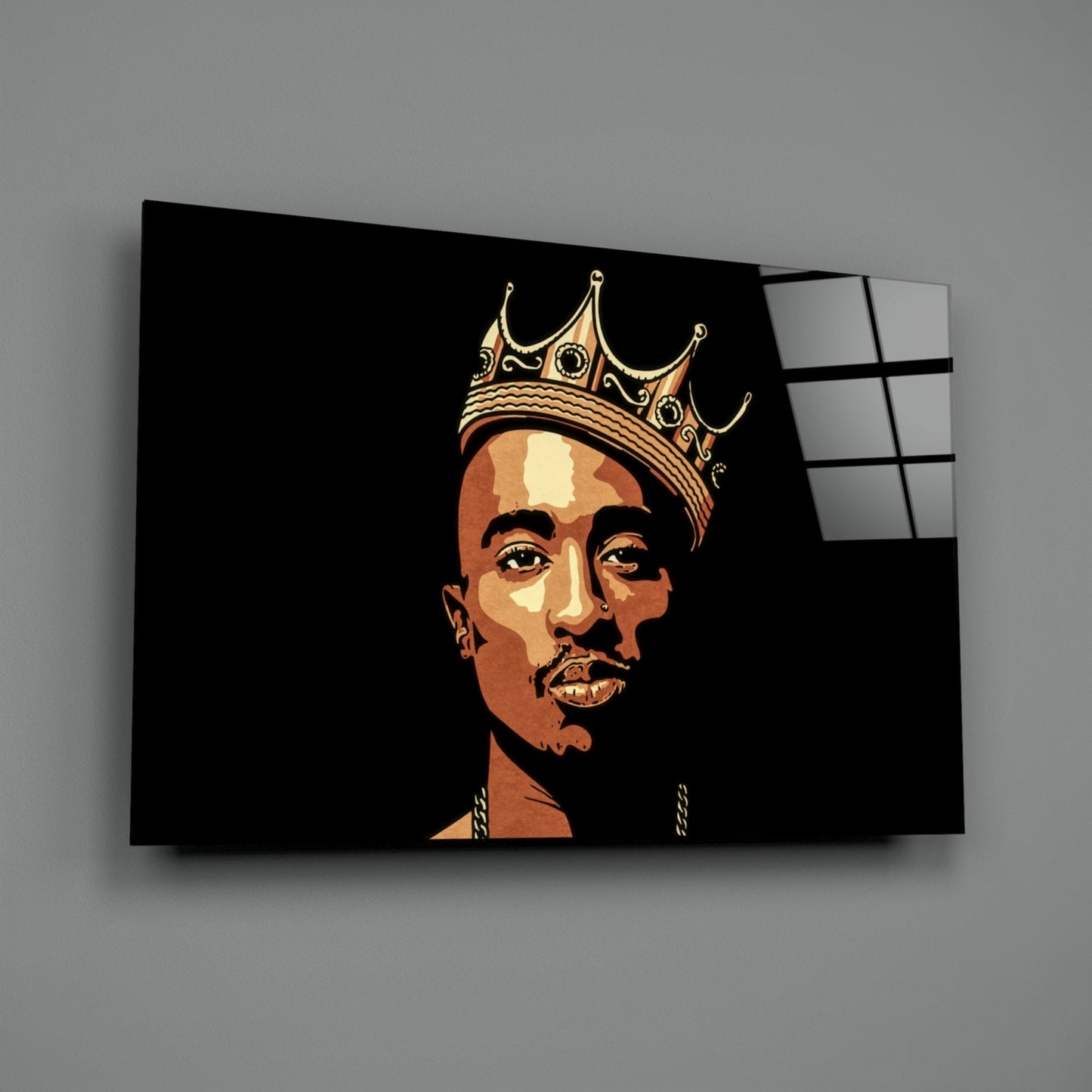 Golden Crown Rapper Pop Art Portrait Glass Wall Art