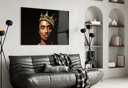 Golden Crown Rapper Pop Art Portrait Glass Wall Art