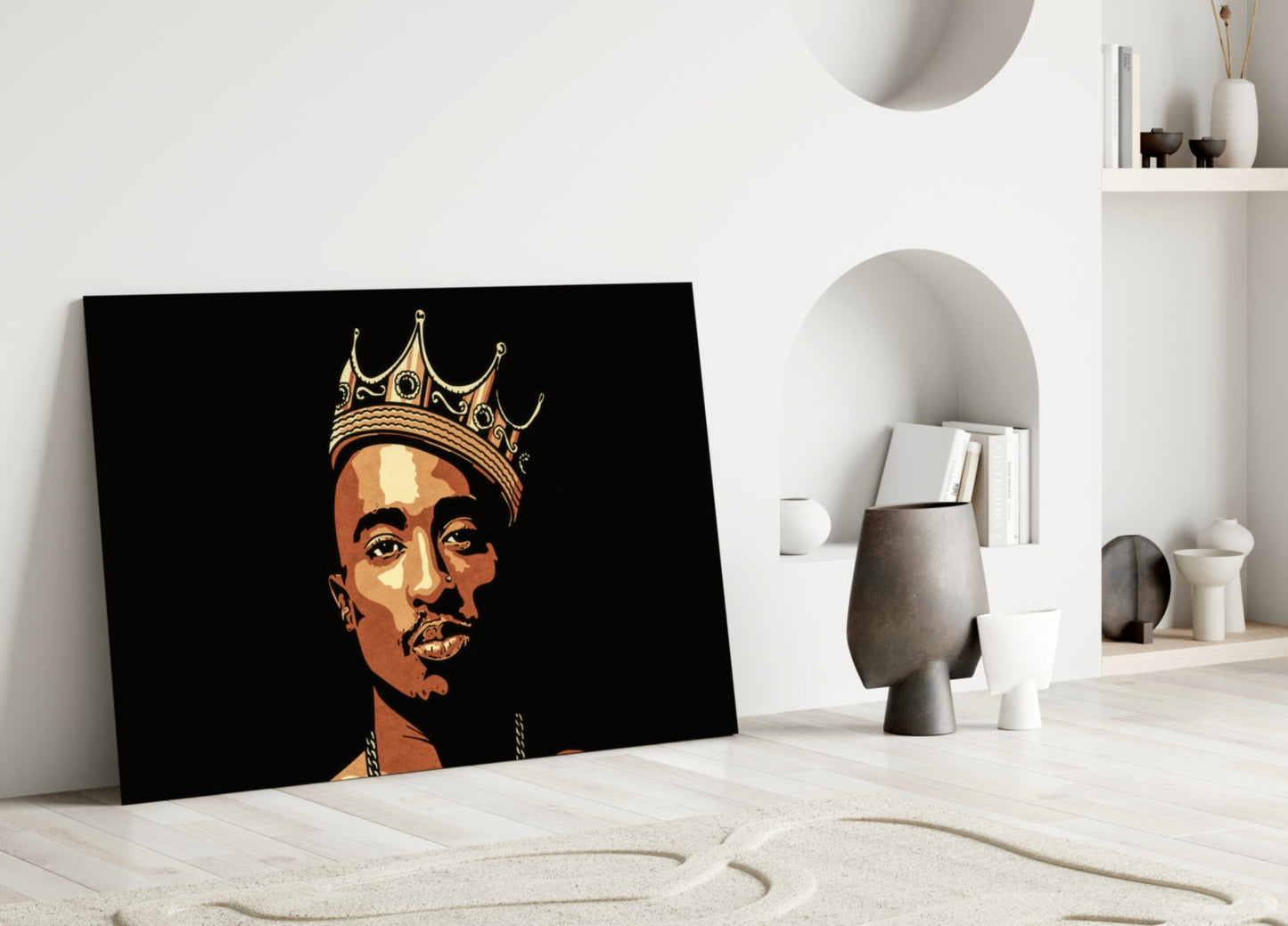 Golden Crown Rapper Pop Art Portrait Glass Wall Art