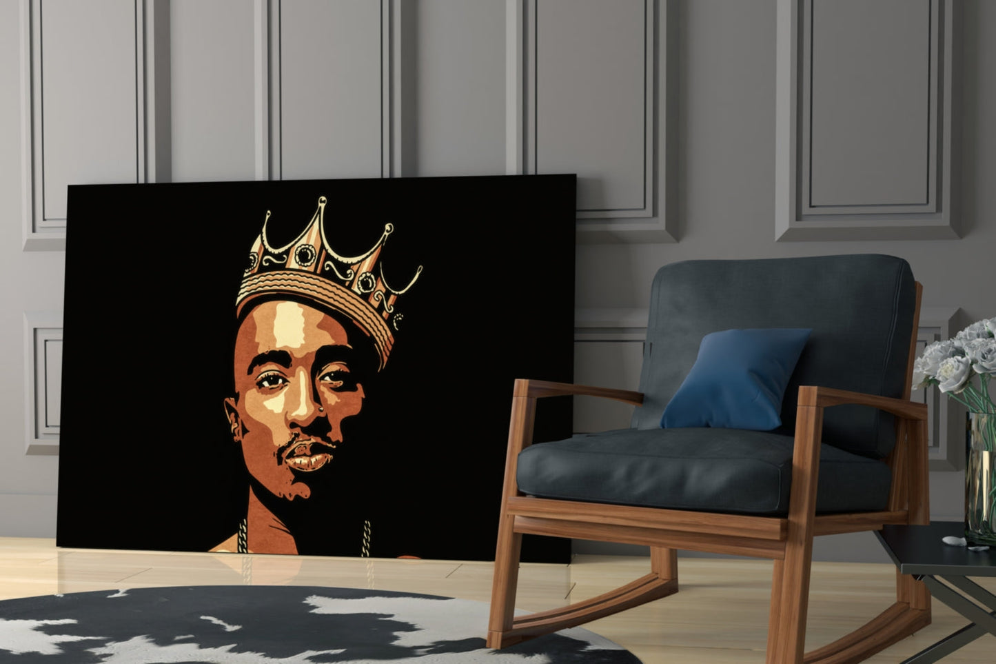 Golden Crown Rapper Pop Art Portrait Glass Wall Art